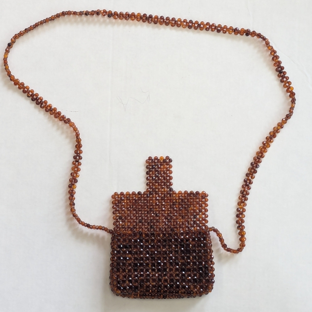 Elegant Beaded Brown Crossbody Bag